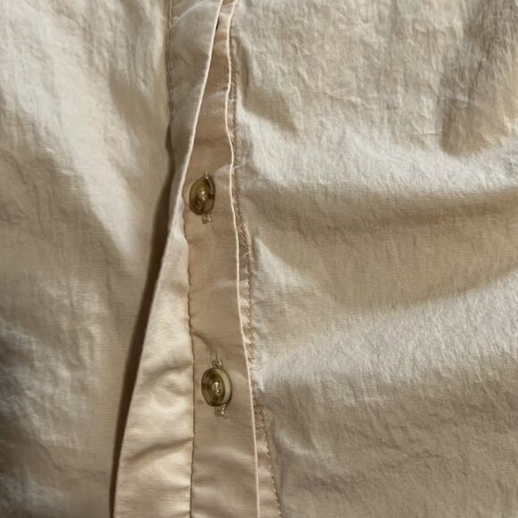 Chico’s 2 Beige Tan Cotton Blend Blouse Woman Size 12 Convertible Sleeves - Picture 7 of 10